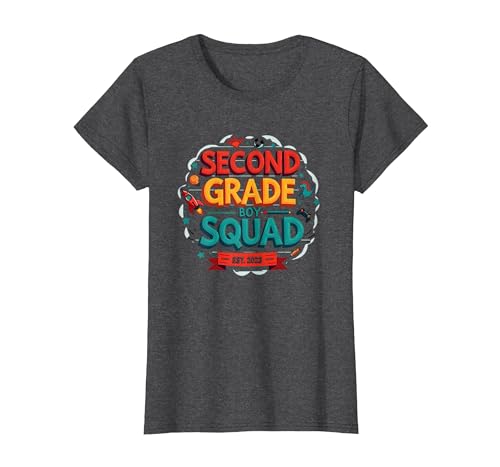 Second Grade Boy Squad Est. 2023 Lustiges Schulabenteuer T-Shirt, Damen, Anthrazit Meliert, XS Second Grade Boy Squad Est. 2023 Lustiges Schulabenteuer T-Shirt, Damen, Anthrazit Meliert, XS von Generic