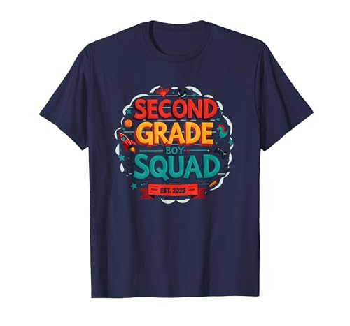 Second Grade Boy Squad Est. 2023 Lustiges Schulabenteuer T-Shirt, Herren, Marineblau, XXL von Generic