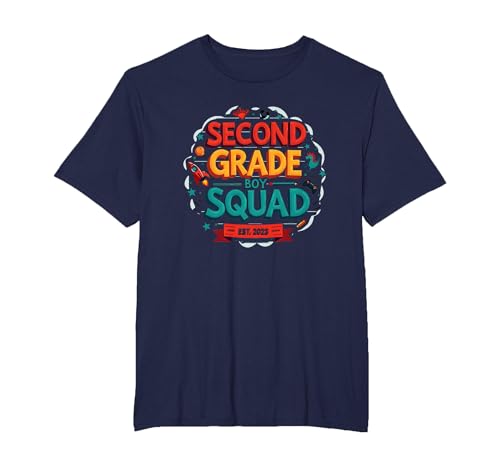 Second Grade Boy Squad Est. 2023 Lustiges Schulabenteuer T-Shirt, Herren Große Größen, Marineblau, 6X Tall von Generic