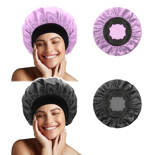 Seidenhaube zum Schlafen, weiches elastisches Band, Seiden-Schlafkappe, Haarwickel für Frauen, Seidenhaarhauben zum Schlafen, Schlafmütze für Damen, natürliches und lockiges Haar (Schwarz + Lila, XL) Seidenhaube zum Schlafen, weiches elastisches Band, Seiden-Schlafkappe, Haarwickel für Frauen, Seidenhaarhauben zum Schlafen, Schlafmütze für Damen, natürliches und lockiges Haar (Schwarz + Lila, XL) von Generic
