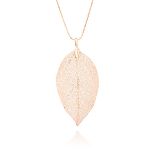 Selia Damen Schmuck sommerliche Trend Halskette mit Blatt Anhänger in Rosegold Kette Collier mit Feder Feather Optik (Rosegold) von Generic