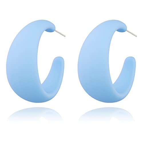 Selia bunte Pastell Sommer Trend Creolen Ohrringe - Leichte retro hängende BOHO Hoops - Natürliche leuchtende Hippie Beach Earrings für Damen (Hoop Creole Blau Pastell) von Generic