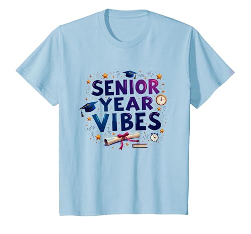 Senior Year Vibes Abschlussfeier Geschenk T-Shirt, Kinder, Himmelblau, 152 von Generic