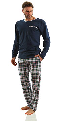 Sesto Senso Herren Pyjama 100% Baumwolle Lange/Kurze Ärmel + Pyjamahose Nachtoverall (Jasiek Navy, XXL) von Generic