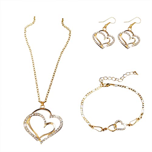 Set Double Silver White Beautiful Two-Tone Armband Ohrringe Liebe Halskette Golden Gift Schmucksets Schmucksets für Teenager Mädchen, gold, Einheitsgröße von Generic