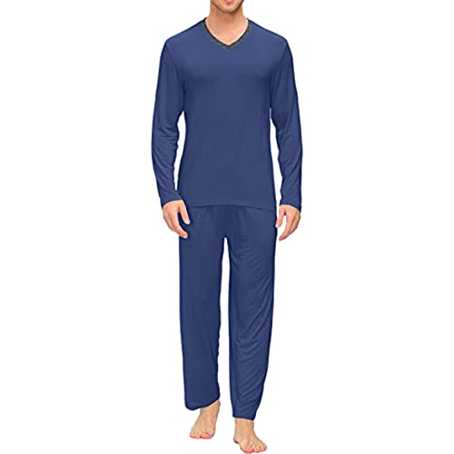 Set Nachtwäsche Hausanzug Elastischem Taschen Nachthemd Winter Schlafanzugset Zweiteiliger Schlafanzug Pyjama mit Bündchen Herren Schlafanzug Warm Lang Pyjamas Sets Männer von Generic
