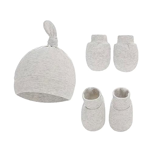 Set aus Babymützen, Fäustlingen und Socken für Neugeborene Baby Ohren Neugeborene Mützen Fäustlinge und Socken Set für Jungen Mädchen Mütze 0 － 6 Monate Baby Stofftier (Grey, 0-6 Months) von Generic