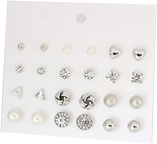 Set mit 12 Paar Kristall-Ohrringen, Set aus simulierten Perlen, für Frauen, Kombination von Ohrringen (Silber) von Generic