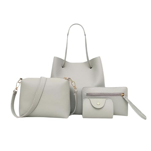 Set von 4 Handtaschen - Modeleder-Geldbörse, Geldbörsen mit Kartenhalter, Eimer Tasche für Frauen | Modische Designtaschen mit mehreren Taschen, vielseitige Mutter- und Kindertasche für U, Hellgrau von Generic