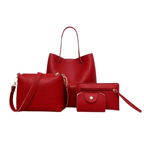 Set von 4 Handtaschen - Modeleder-Geldbörse, Geldbörsen mit Kartenhalter, Eimer Tasche für Frauen | Modische Designtaschen mit mehreren Taschen, vielseitige Mutter- und Kindertasche für U, Weinrot, se von Generic