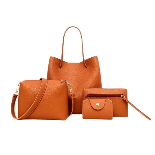 Set von 4 Handtaschen - Modeleder-Geldbörse, Geldbörsen mit Kartenhalter, Eimer Tasche für Frauen | Modische Designtaschen mit mehreren Taschen, vielseitige Mutter- und Kindertasche für U, orange, se von Generic