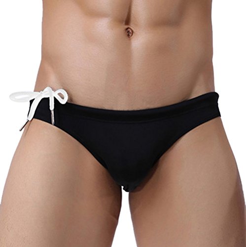 Sexy Badehose Herren Kurz Badeslip Eng Slip Männer Badehosen seitlich gebundene Tangas Schwimmhose Jungen Badeshorts Bunter Slips Tunnelzug Lustig Sommer Brief Swim Short Schwarz L von Generic