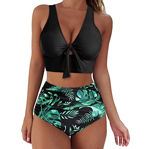 Sexy Bikini Set Gedruckt Tankini Damen Mit Bügel Neckholder V Ausschnitt Badeanzüge Für Damen Mit Cups Atmungsaktive Bandeau Bikini Damen Schwarz Oberteil Damen Bikini Oberteil von Generic