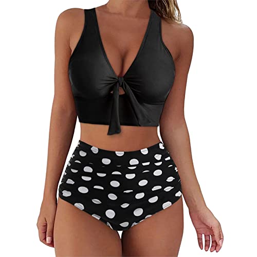 Sexy Bikini Set Gedruckt Tankini Damen Mit Bügel Neckholder V Ausschnitt Badeanzüge Für Damen Mit Cups Atmungsaktive Bandeau Bikini Damen Schwarz Oberteil Damen Bikini Oberteil von Generic