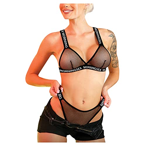 Sexy Damen Damen Spitze V-Ausschnitt Bodysuit Unterwäsche Tanga mit Strumpfband Dessous Set Spitze Strumpfband Strumpf Set (03B-Schwarz, XL) von Generic