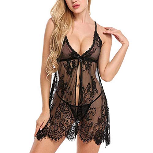 Sexy Dessous Damen für Sex, Damen Negligee Sexy Reizwäsche Spitze Dessous Set Tüll Nachtkleid Babydoll Kleid Vorne öffnen Nachtwäsche Sleepwear mit G-String Lingerie Set von Generic