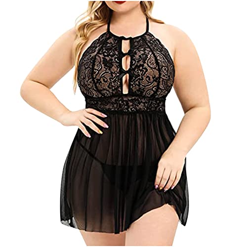 Sexy Dessous Damen für Sex, Damen Spitze Negligee Dessous Kleid V-Ausschnitt Babydoll Lingerie Kleid Nachtwäsche Set Nachtkleid Reizwäsche Sleepwear Unterwäsche Set Große Größen 5XL von Generic