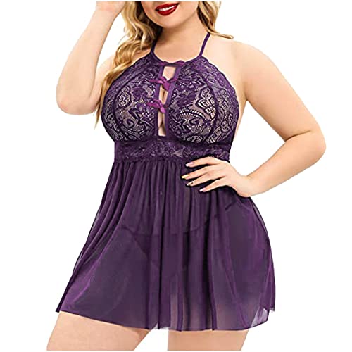 Sexy Dessous Damen für Sex, Damen Spitze Negligee Dessous Kleid V-Ausschnitt Babydoll Lingerie Kleid Nachtwäsche Set Nachtkleid Reizwäsche Sleepwear Unterwäsche Set Große Größen 5XL von Generic