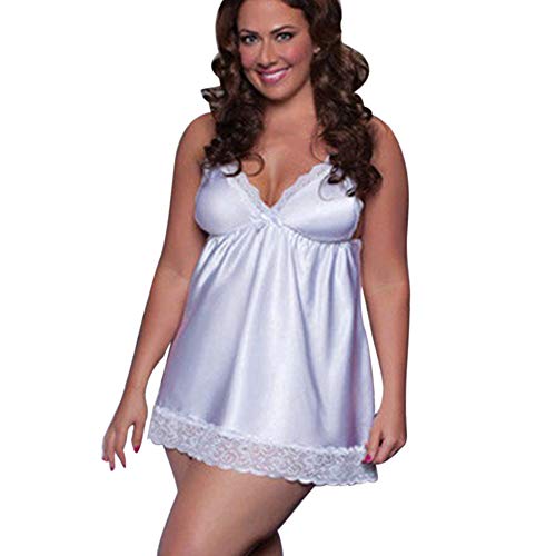 Sexy Dessous Damen für Sex, Mollig Damen Spitze Negligee Dessous Kleid Neckholder Große Größe V-Ausschnitt Babydoll Kleid Lingerie Nachtwäsche Set Nachtkleid Reizwäsche Sleepwear mit G-string von Generic