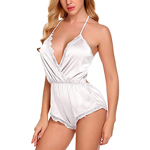 Sexy Dessous Damen für Sex, Sexy Body Dessous Damen Babydoll Body Damen Sexy Satin Spitze Unterwäsche Teddy Bodysuit Tiefer V-Ausschnitt Reizwäsche One Piece Erotische Lingerie Negligee von Generic