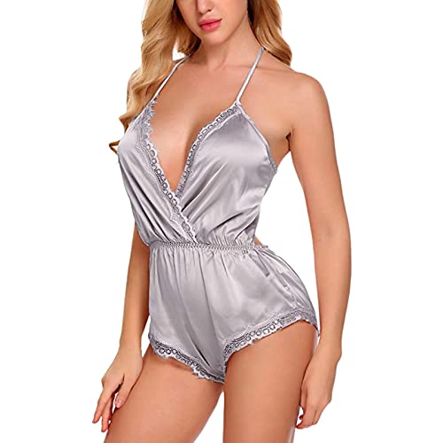 Sexy Dessous Damen für Sex, Sexy Body Dessous Damen Babydoll Body Damen Sexy Satin Spitze Unterwäsche Teddy Bodysuit Tiefer V-Ausschnitt Reizwäsche One Piece Erotische Lingerie Negligee von Generic