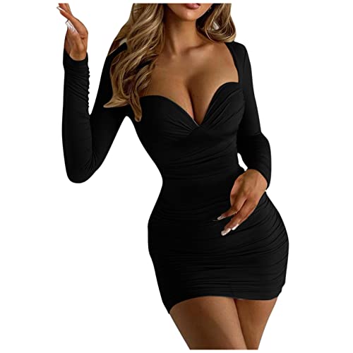 Sexy Kleid Damen Eng Halter Kurzer Rock Partykleider Tiefer V-Ausschnitt Minikleid Vintage Langarm Ballkleider Rückenfrei Figurbetontes Wickelkleid Cocktailkleid Leopard Abendkleider von Generic