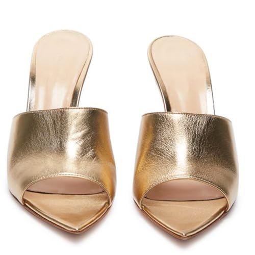 Sexy Stiletto-Sandalen mit spitzer Spitze für Damen, Bequeme Slingback-Slip-On-Pantoletten-Sandalen, Peep-Open-Toe-High-Heels für Sommerpartys Hochzeits-Walking-Pantoletten,Gold,35 EU von Generic