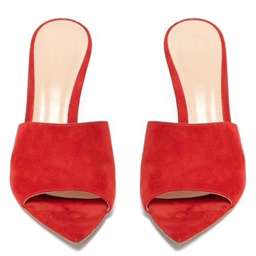 Sexy Stiletto-Sandalen mit spitzer Spitze für Damen, Bequeme Slingback-Slip-On-Pantoletten-Sandalen, Peep-Open-Toe-High-Heels für Sommerpartys Hochzeits-Walking-Pantoletten,Rot,39 EU Sexy Stiletto-Sandalen mit spitzer Spitze für Damen, Bequeme Slingback-Slip-On-Pantoletten-Sandalen, Peep-Open-Toe-High-Heels für Sommerpartys Hochzeits-Walking-Pantoletten,Rot,39 EU von Generic