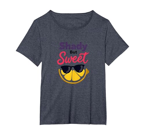Shady Bunch: Shady But Sweet Lemon Sonnenbrille Summer Humor T-Shirt, Damen Große Größen, Blau Meliert, 1X von Generic
