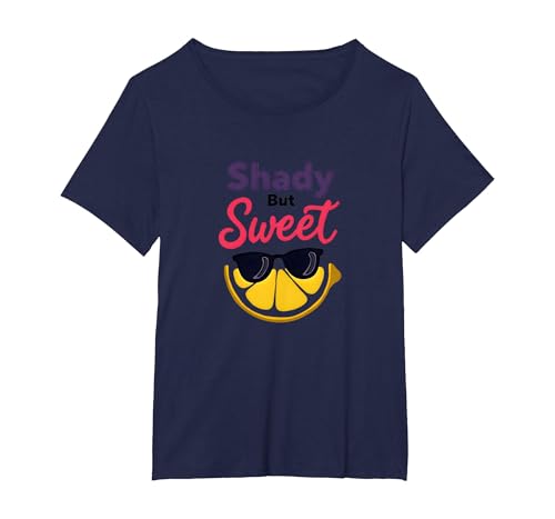 Shady Bunch: Shady But Sweet Lemon Sonnenbrille Summer Humor T-Shirt, Damen Große Größen, Marineblau, 1X von Generic