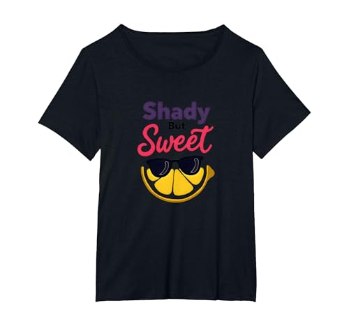 Shady Bunch: Shady But Sweet Lemon Sonnenbrille Summer Humor T-Shirt, Damen Große Größen, Schwarz, 6X von Generic