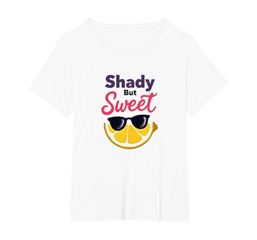 Shady Bunch: Shady But Sweet Lemon Sonnenbrille Summer Humor T-Shirt, Damen Große Größen, Weiß, 1X von Generic