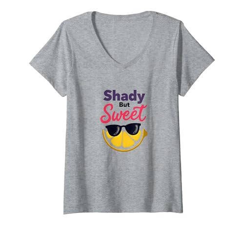 Shady Bunch: Shady But Sweet Lemon Sonnenbrille Summer Humor T-Shirt mit V-Ausschnitt, Damen, Grau Meliert, L Shady Bunch: Shady But Sweet Lemon Sonnenbrille Summer Humor T-Shirt mit V-Ausschnitt, Damen, Grau Meliert, L von Generic
