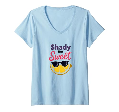 Shady Bunch: Shady But Sweet Lemon Sonnenbrille Summer Humor T-Shirt mit V-Ausschnitt, Damen, Himmelblau, XL von Generic