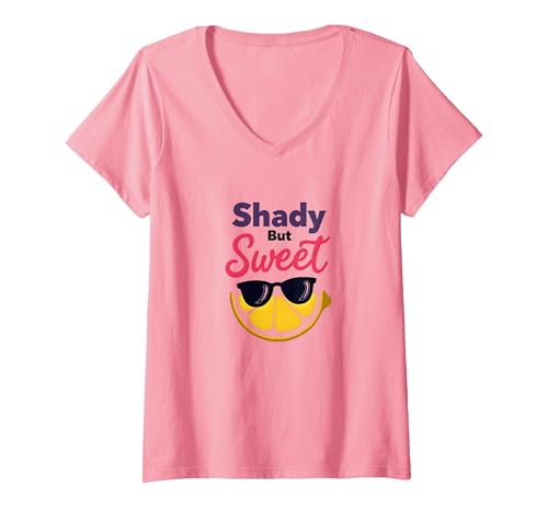 Shady Bunch: Shady But Sweet Lemon Sonnenbrille Summer Humor T-Shirt mit V-Ausschnitt, Damen, Rosa, L von Generic
