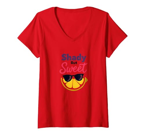 Shady Bunch: Shady But Sweet Lemon Sonnenbrille Summer Humor T-Shirt mit V-Ausschnitt, Damen, Rot, S von Generic