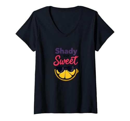 Shady Bunch: Shady But Sweet Lemon Sonnenbrille Summer Humor T-Shirt mit V-Ausschnitt, Damen, Schwarz, M von Generic
