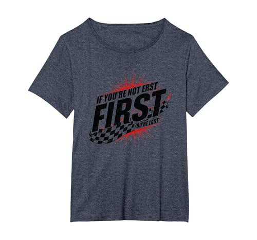 Shake and Bake First Last Racing Fan Motivierendes Zitat T-Shirt, Damen Große Größen, Blau Meliert, 3X von Generic