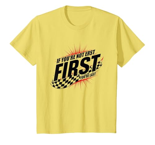 Shake and Bake First Last Racing Fan Motivierendes Zitat T-Shirt, Kinder, Gelb, 152 von Generic