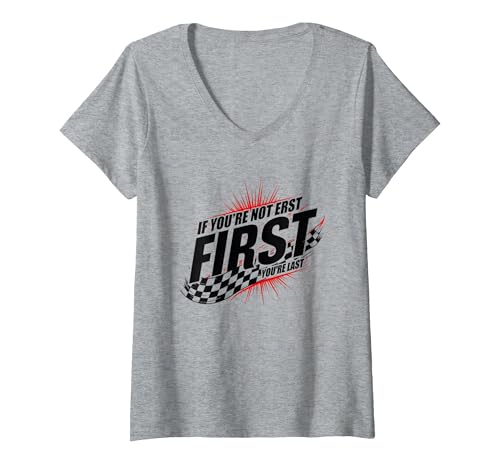 Shake and Bake First Last Racing Fan Motivierendes Zitat T-Shirt mit V-Ausschnitt, Damen, Grau Meliert, XXL Shake and Bake First Last Racing Fan Motivierendes Zitat T-Shirt mit V-Ausschnitt, Damen, Grau Meliert, XXL von Generic
