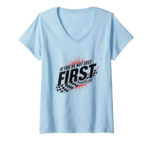 Shake and Bake First Last Racing Fan Motivierendes Zitat T-Shirt mit V-Ausschnitt, Damen, Himmelblau, XXL Shake and Bake First Last Racing Fan Motivierendes Zitat T-Shirt mit V-Ausschnitt, Damen, Himmelblau, XXL von Generic