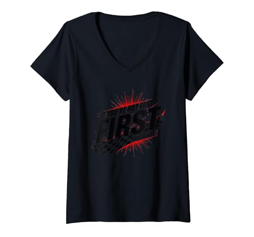 Shake and Bake First Last Racing Fan Motivierendes Zitat T-Shirt mit V-Ausschnitt, Damen, Schwarz, XXL Shake and Bake First Last Racing Fan Motivierendes Zitat T-Shirt mit V-Ausschnitt, Damen, Schwarz, XXL von Generic