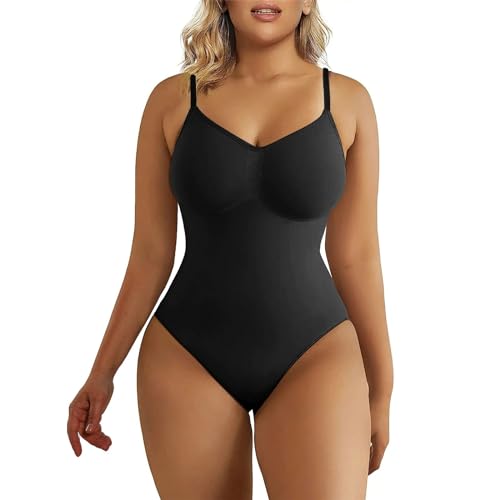 Shapewear Damen, Pumiey Long Sleeve Bauchweg Tanga Damen Must Haves Tiktok Bauchweg Skims Bodysuit Curvy Mode Shapewear Damen Shape Body Tanga Mit Verstellbarer Schultergurt Shapewear (A01,XL) von Generic