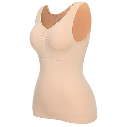 Shapewear Testsieger Shapewear Tanga Baumwolle Damen-Shapewear-Tanktop, nahtloses Kompressionsweste, Body-Shaper-Tanktop mit Brustpolstern Hautfarbene UnterwäSche Damen Baumwolle (Beige, L) von Generic