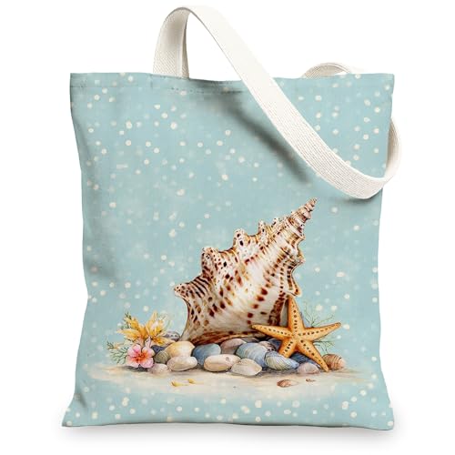 Shell-Tragetaschen aus Segeltuch, Motiv: Ozean, wiederverwendbar, leicht, waschbar, Schulterriemen, Leinentaschen für Reisen, Blau, 13x15 Inch von Generic