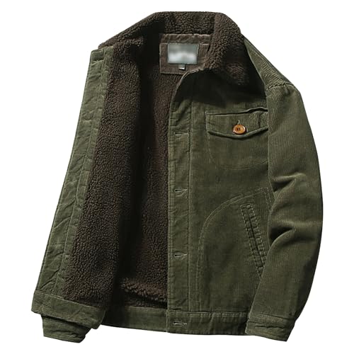 Sherpa gefütterte Herren-Cordjacke Button Down Pelzkragen Fleece Freizeitjacke Thermo-Cargo-Baumwolljacke (Armeegrün,XXL) von Generic