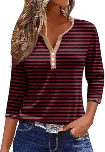 Shirt Damen 3/4 arm Baumwolle V Ausschnitt Frühling Sommer Oberteile Basic Casual Gestreifte/einfarbig/Drucken Knopfleiste Shirts Tunika Tops Tshirt Shirt Damen 3/4 arm Baumwolle V Ausschnitt Frühling Sommer Oberteile Basic Casual Gestreifte/einfarbig/Drucken Knopfleiste Shirts Tunika Tops Tshirt von Generic