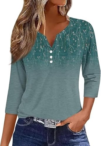 Shirt Damen 3/4 arm Baumwolle V Ausschnitt Frühling Sommer Oberteile Basic Casual Gestreifte/einfarbig/Drucken Knopfleiste Shirts Tunika Tops Tshirt Shirt Damen 3/4 arm Baumwolle V Ausschnitt Frühling Sommer Oberteile Basic Casual Gestreifte/einfarbig/Drucken Knopfleiste Shirts Tunika Tops Tshirt von Generic