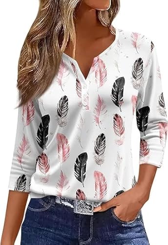 Shirt Damen 3/4 arm Baumwolle V Ausschnitt Frühling Sommer Oberteile Basic Casual Gestreifte/einfarbig/Drucken Knopfleiste Shirts Tunika Tops Tshirt Shirt Damen 3/4 arm Baumwolle V Ausschnitt Frühling Sommer Oberteile Basic Casual Gestreifte/einfarbig/Drucken Knopfleiste Shirts Tunika Tops Tshirt von Generic