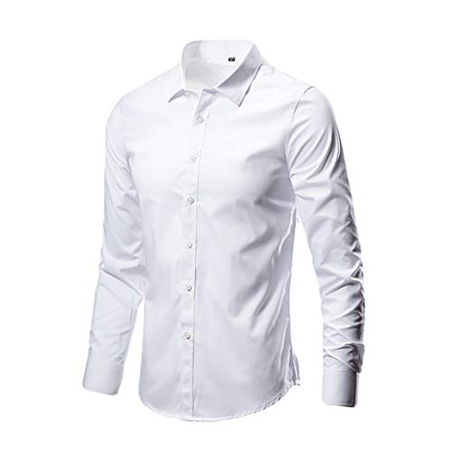 Shirt Herren Umlegekragen Einfarbiges Langarm Baumwolle T Shirt Slim Hemd Leinenhemd Belastbar Formelles Arbeitshemd Businesshemden Henley Regular Fit Freizeithemd für Herren Weiß 3XL von Generic